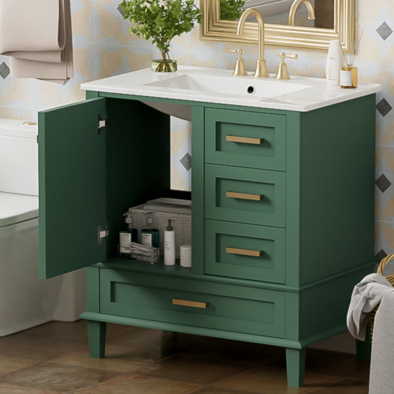 Ensemble de meuble-lavabo moderne 30 po avec meuble-lavabo 30 po, armoire de rangement avec porte à fermeture douce et 3 tiroirs