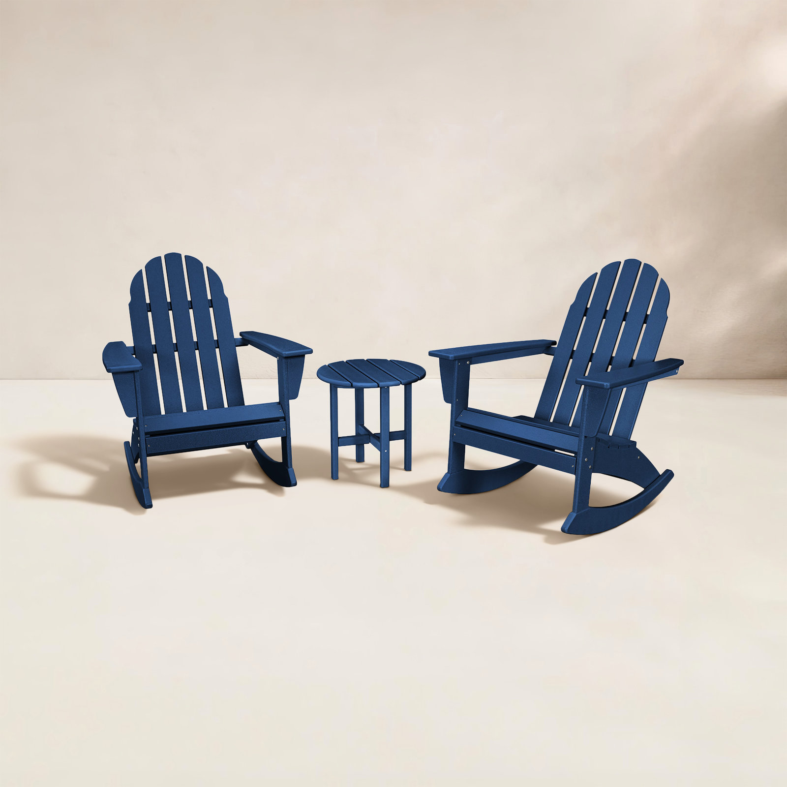 POLYWOOD® Vineyard 3-Piece Adirondack Rocking Chair Set, Navy