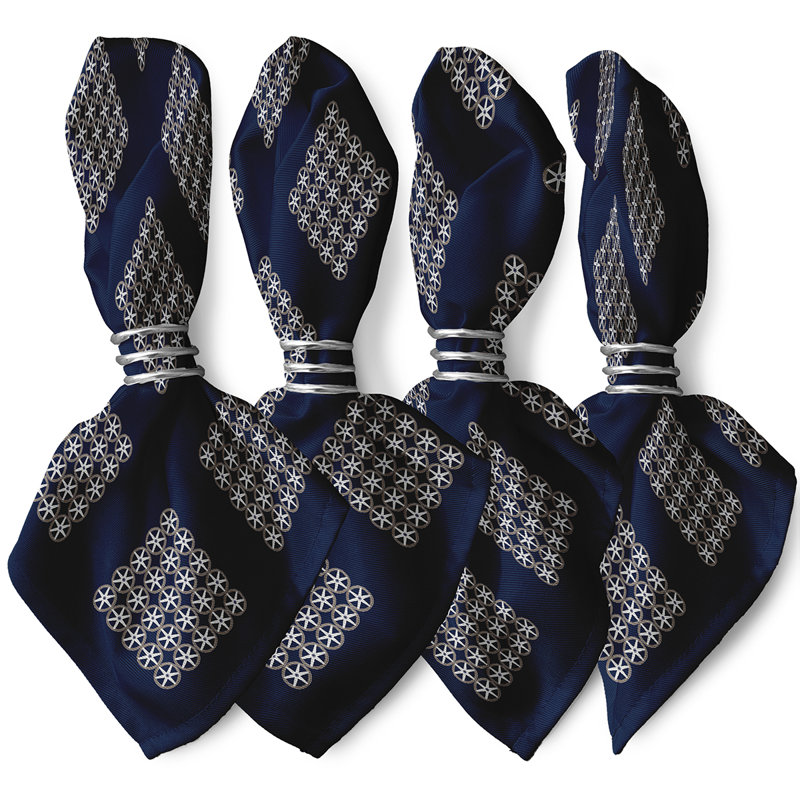 Kylasia Polyester Geometric Square Napkin, Navy