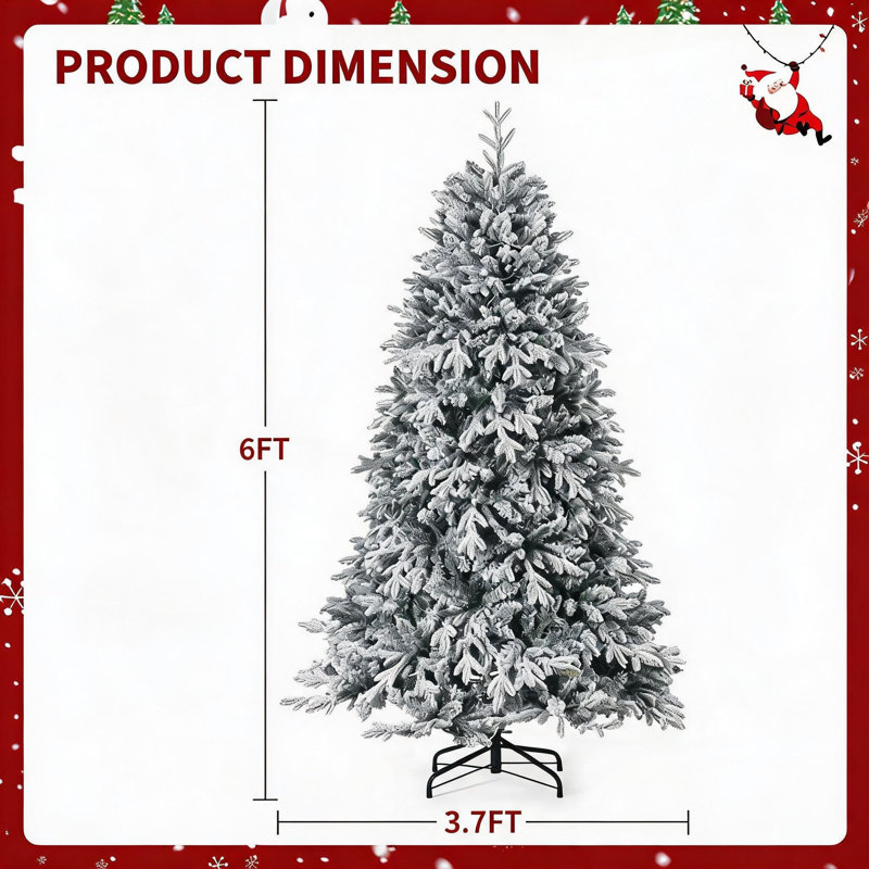 Sapin de Noël artificiel floqué de 1,80 m avec lumières DEL - Sapin de Noël entièrement floqué vert pour la décoration intérieure