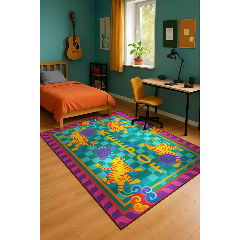 Tapis décoratif tissé bleu sarcelle Mosso, 2'6" x 9'10"
