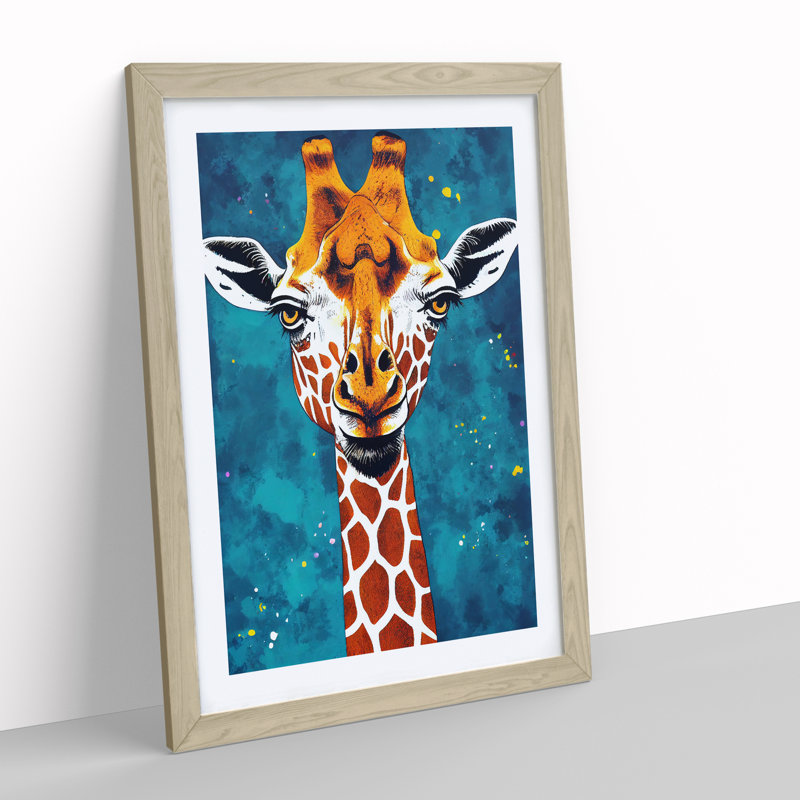 Modern Giraffe - Framed Print, 64cm H x 46cm W x 2cm D, Oak