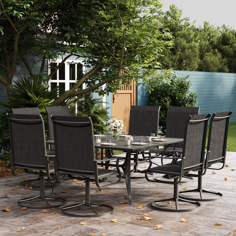 Ensemble repas pour 8 personnes avec chaises pivotantes, table de patio et chaises avec trou pour parasol, ensemble de patio pour l'extérieur