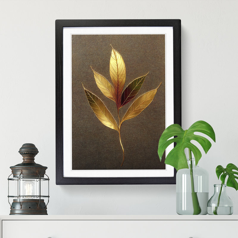 Agan Ivy Leaf Gold Vol.2 - Single Picture Frame Print, Black, 34cm H x 25cm W x 2cm D