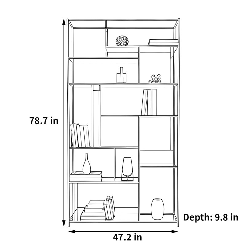 Bibliothèque luxueuse et de haute qualité, (8 tablettes) H 78,7 po x l 47,2 po x P 9,8 po, Blanc