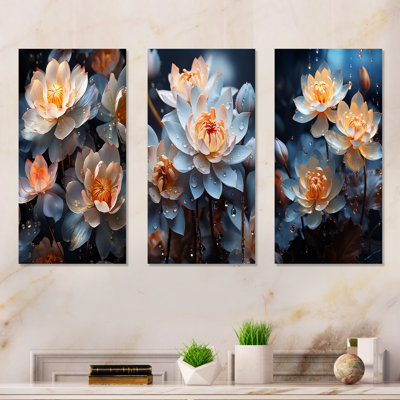 Beautiful Rainy Lotus Dance - lot de 3 impressions d'art mural lotus