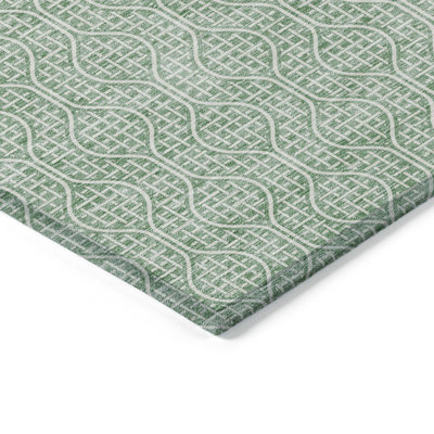 5' X 8' Sage And Gray Geometric Washable Indoor Outdoor Area Rug
