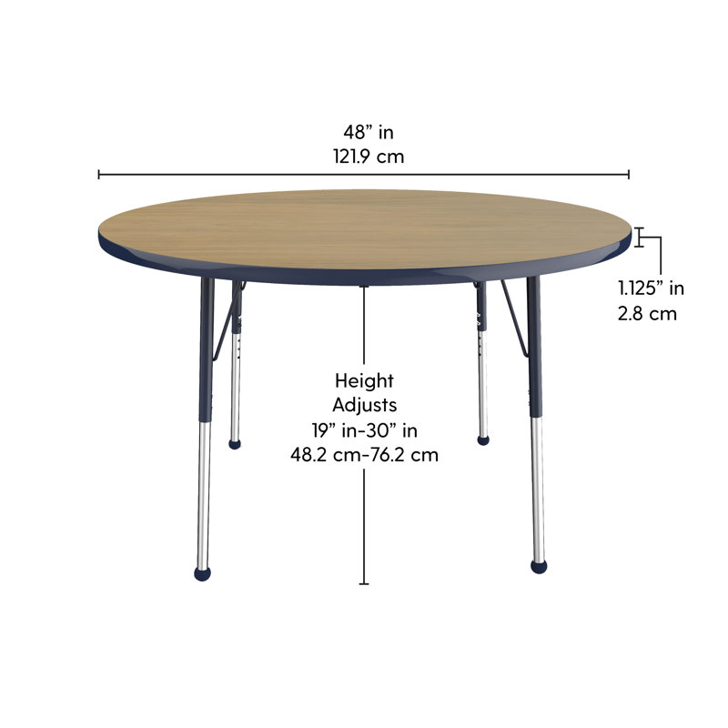 Table ronde à hauteur réglable, 48", Chêne Pasadena / bleu marine, Standard Ball Glide