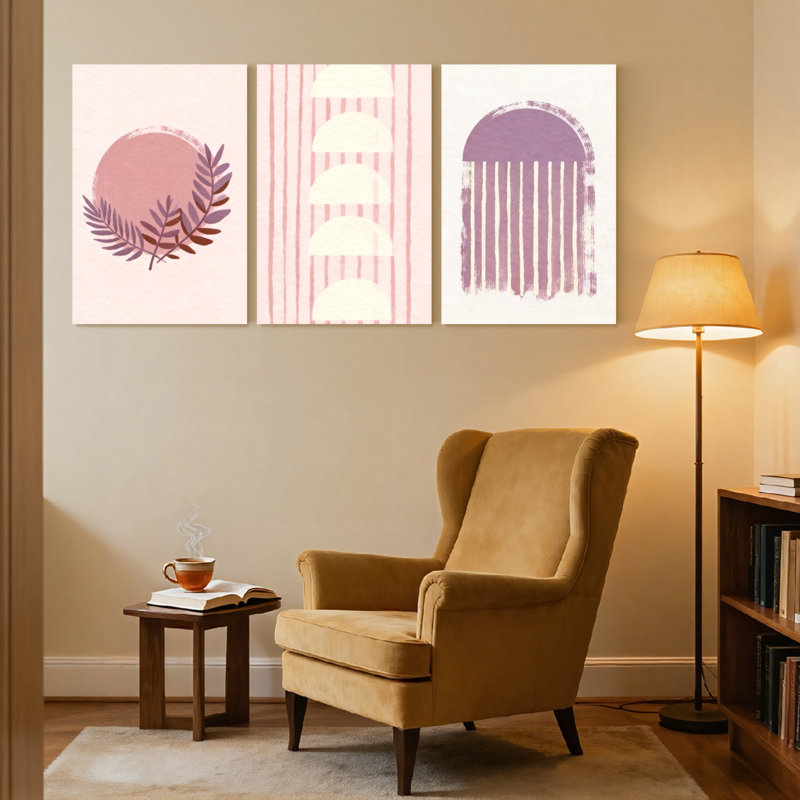 Ensemble de 3 reproductions d'art contemporain sur toile, H 18 po x l 36 po