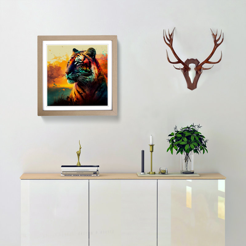 Tiger Colour Field Painting No.1 - Framed Print, Oak