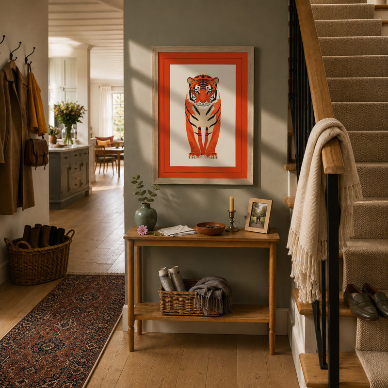 Geometric Tiger Art Deco - Framed Print, A3 - 42.0 x 29.7 cm, Oak
