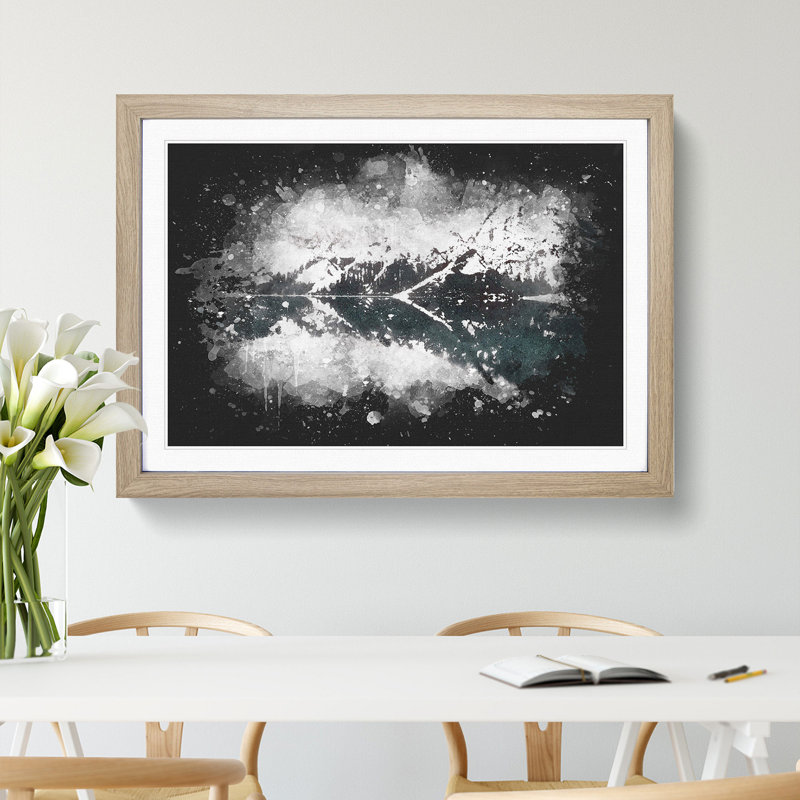 Lake Reflection In Italy Paint Splash - Picture Frame Graphic Art, 33cm H x 45cm W x 2cm D, Oak Framed