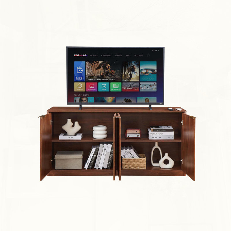 Modern Wavy Sideboard with Curved Contour and Four Doors, Walnut
