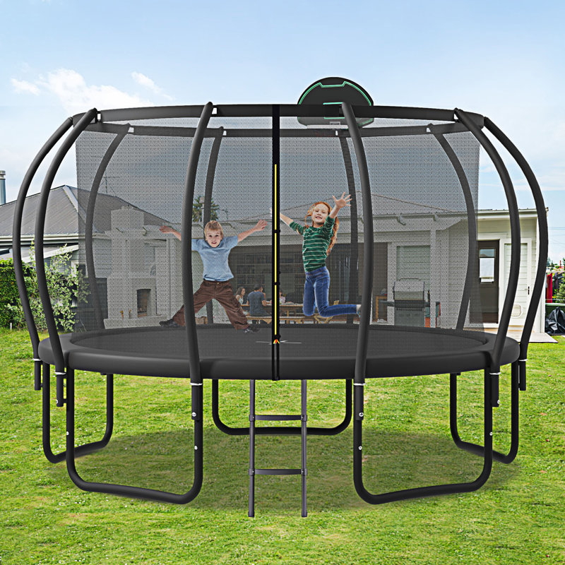 Trampoline 12 pi pour enfants avec arc amélioré et bouclier composite pour enceinte sécuritaire