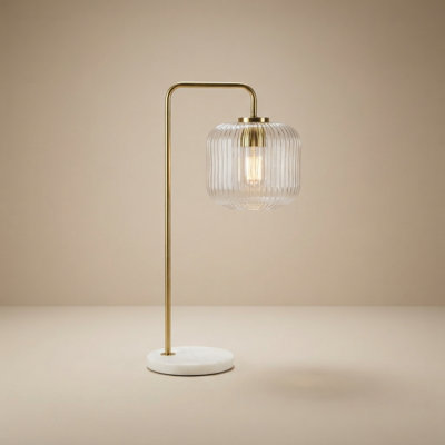 Socoma Ribbed Glass Table Lamp with Brass Finish and Marble Base