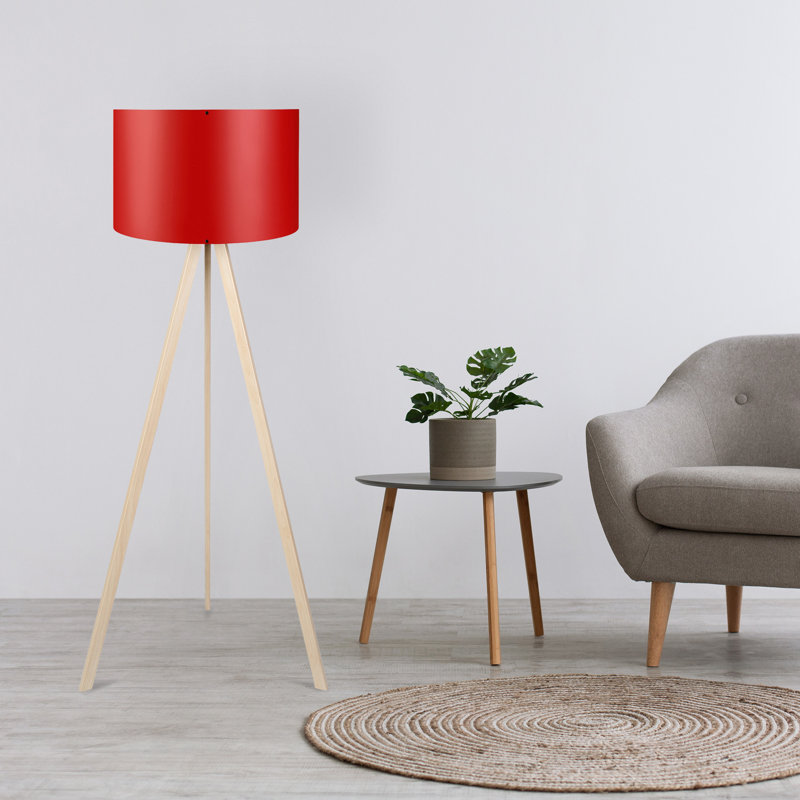 Lampe sur pied moderne avec abat-jour en tissu rouge et crème, diamètre du culot de 38 cm, hauteur de 47,2 po, hauteur de l'abat-jour de 6,9 po | 70% panneau de fibres à densité moyenne / 30% tissu de PVC | Douille E27, 40 W maximum | Éclairage élégant pour la maison et le bureau