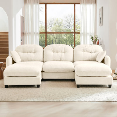 Canapé modulaire en U modulaire avec repose-pieds, tissu en chenille de qualité supérieure, avec 2 coussins décoratifs, dossier rembourré en mousse à haute densité, facile à installer, convient aux chambres à coucher, aux coins lecture, beige