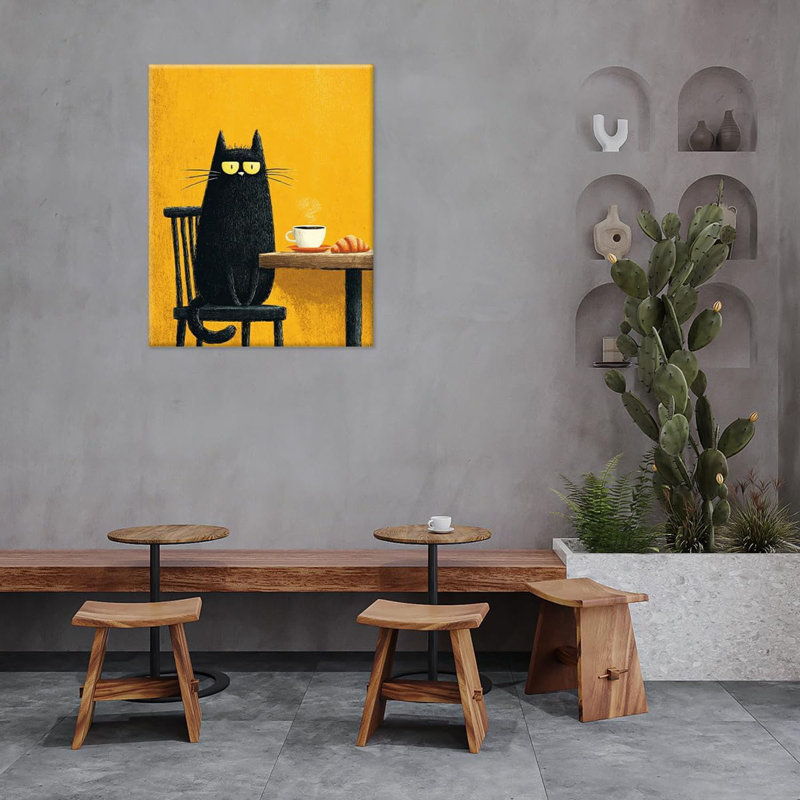 Drôle de chat, impression d'art mural, petit chat, affiche de photo, décoration murale jaune pour la cuisine de la maison, salle à manger, café, bar, toile 8 x 10