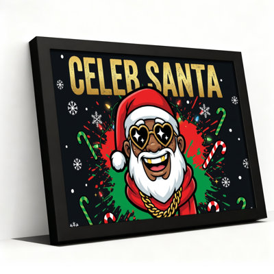 Tableau sur toile Celer Santa, personnage de dessin animé de Noël avec lunettes de soleil et chaîne dorée (lot de 1)