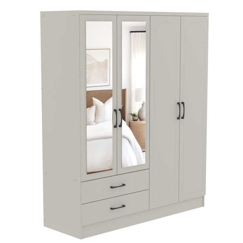 Millbury 4 Door 2 Drawer Wardrobe with Mirror, Light Grey