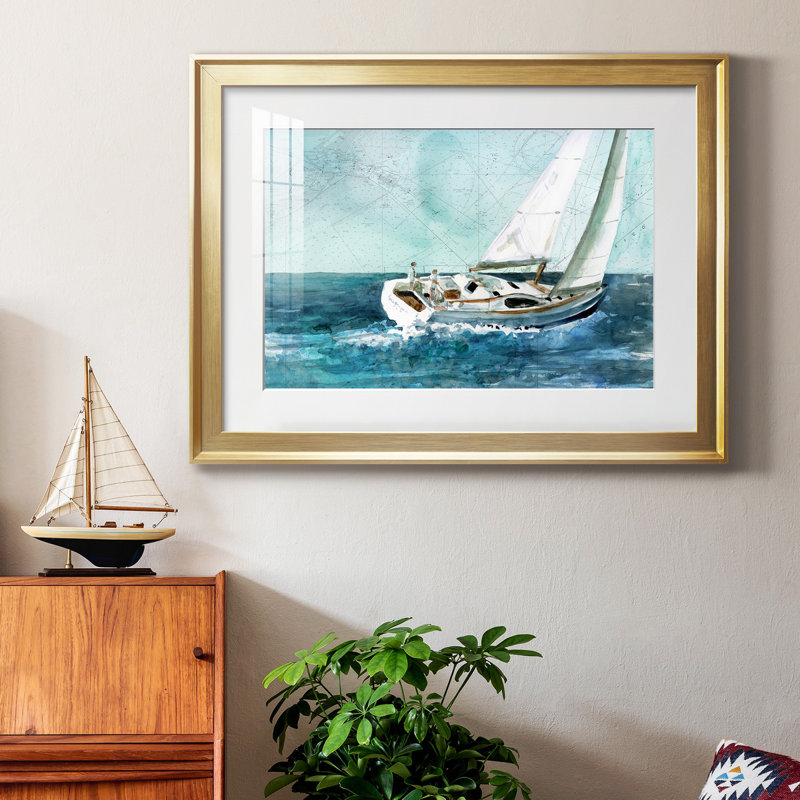 Voile côtière - peinture encadrée, Or, H 30,5 po x l 42,5 po x P 1,5 po