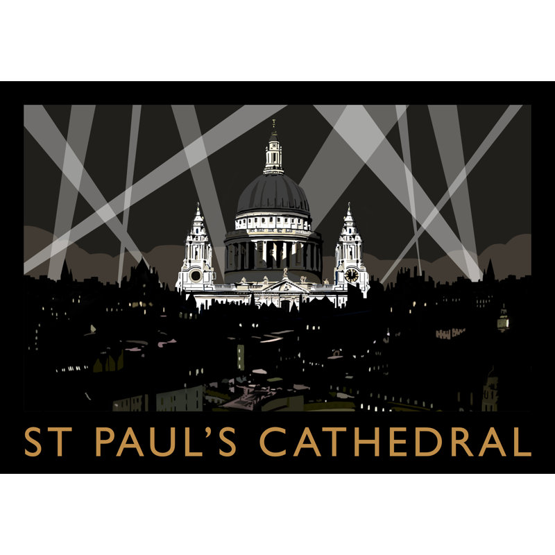 'St Pauls Cathedral Night' by Richard O'Neil - Print, 30 cm H x 40 cm W x 1 cm D, No Frame