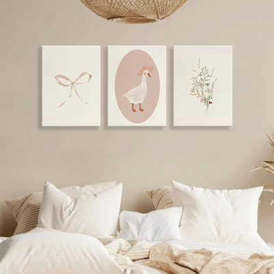 3 pièces de chambre de bébé pour chambre d'enfant, art mural en toile d'oie rétro, impression d'arc rose, affiche pour chambre d'enfant, décoration pour chambre de fille, salon