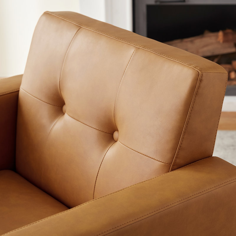 Fauteuils en bois massif Donka, Similicuir brun