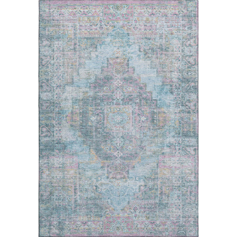 Premium Machine Washable Mayfield AMF2140 global Rug, Blue, 5' x 7'6"