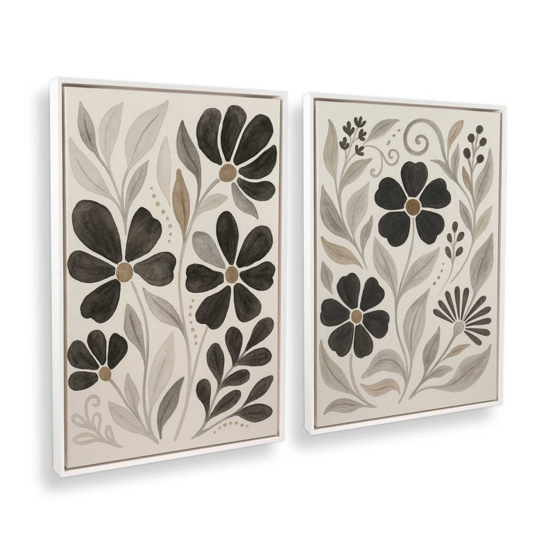 Ensemble de 2 imprimés de pétales de minuit, Cadre flottant blanc opaque, 36 po x 24 po