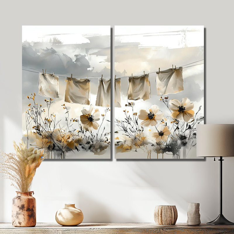 Gris - Hanging Out Laundry II - grande toile murale 2 pièces, Wrapped Canvas, Does Not Apply, 36" H x 48" W