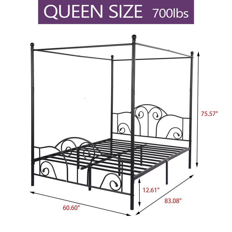 Canopy Metal Bed Frame, Queen, Black