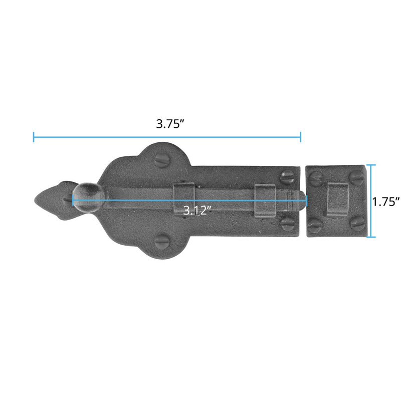 Black Wrought Iron Slide Bolt Latch for Doors and Cabinets