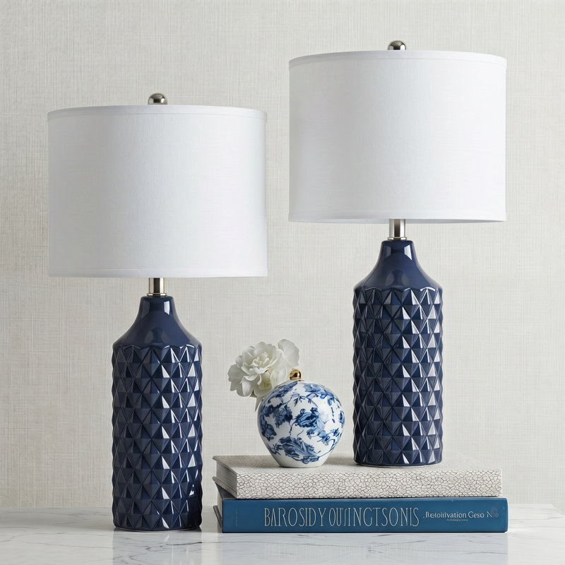 Creight Ceramic Table Lamp, Navy Blue