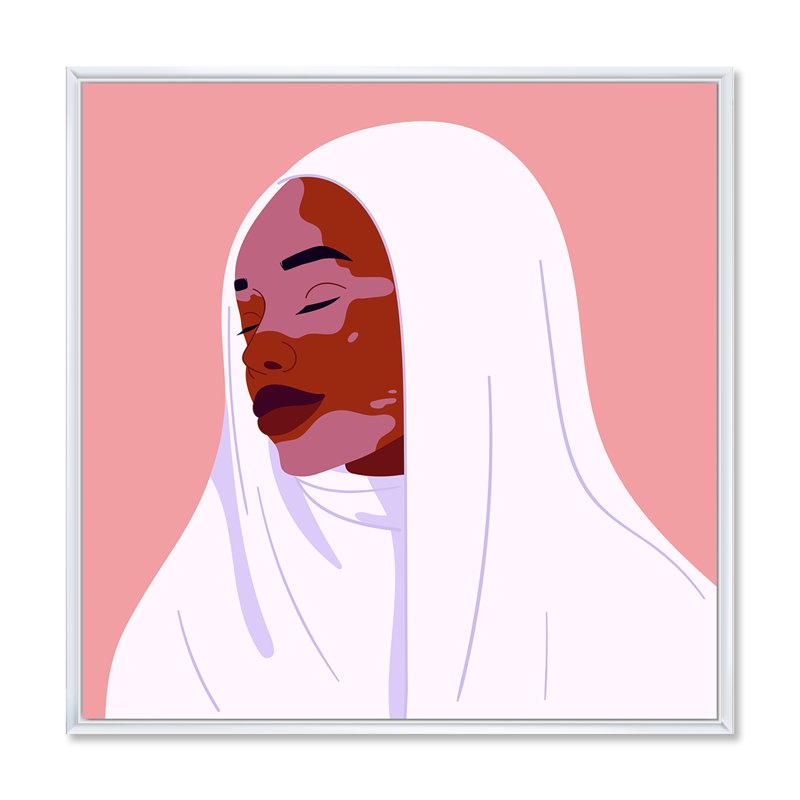 Belle femme afro-africaine souriante avec vitiligo - cadre flottant, impression sur toile, H 16 po x l 16 po x P 1 po