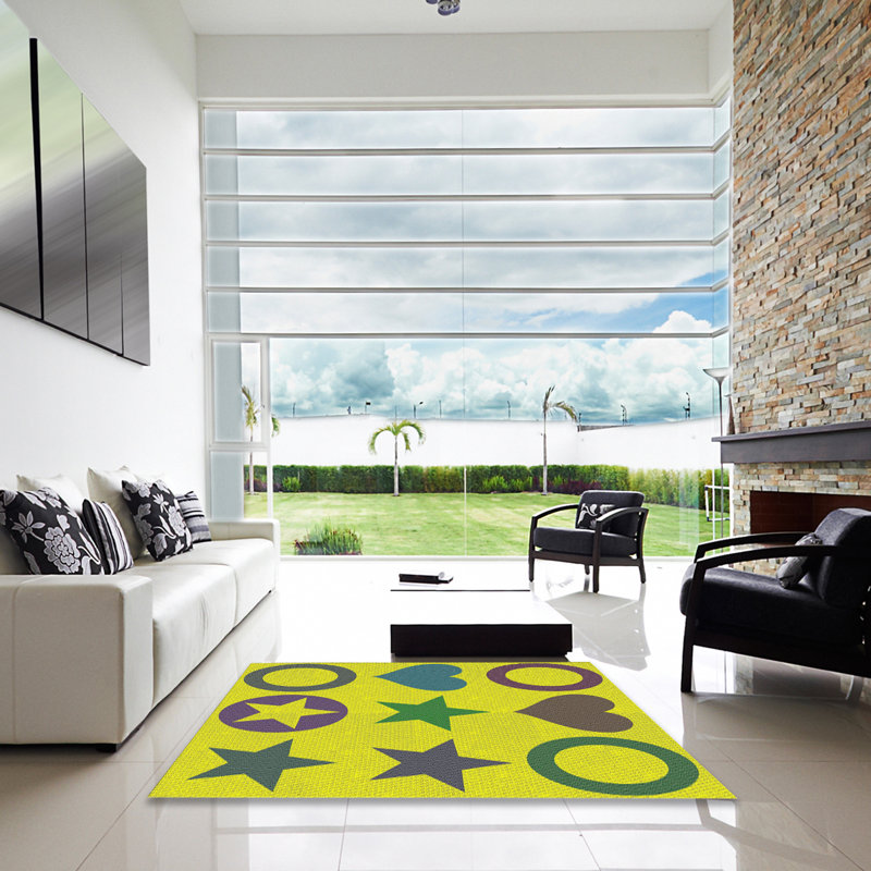 Tapis vert/jaune à motifs Pointsettia, Carré 7 pi