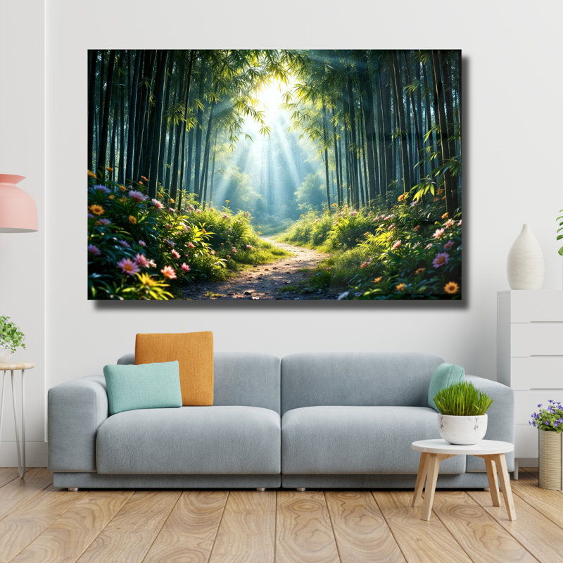 Art floral floral en verre trempé forêt de bambou, 30" H x 40" W