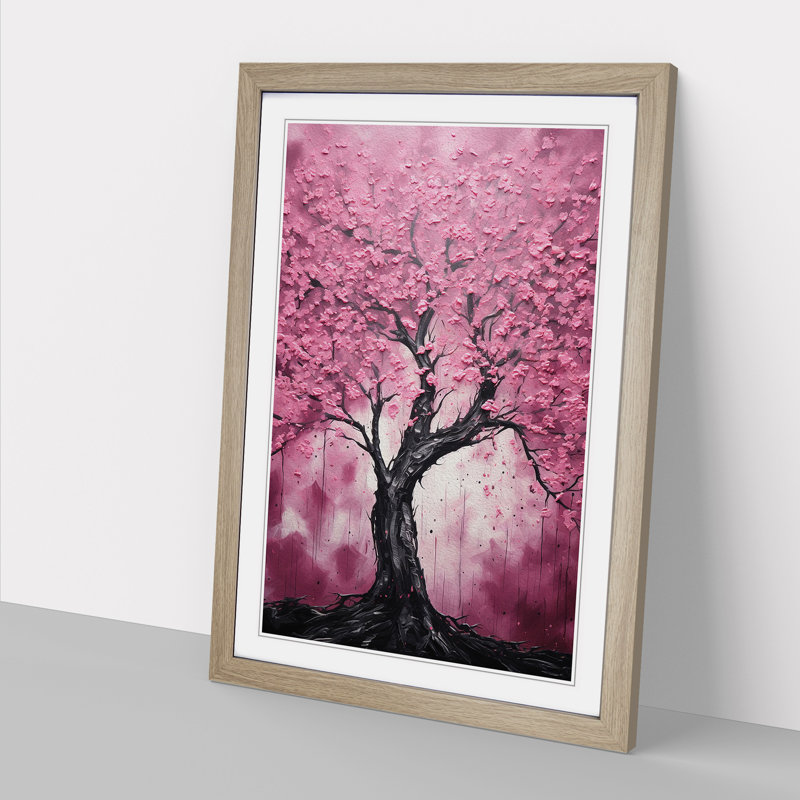 Cherry Blossom Tree Expressionism No.2 - Single Picture Frame Print on Wood, 46cm H x 34cm W x 2cm D, Oak Framed