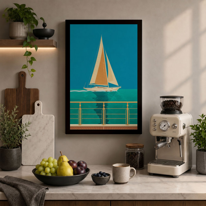 Sailboat at the Pier Coastal - Wrapped Canvas, 24x16 - 61.0 x 40.6 cm, Cream Border