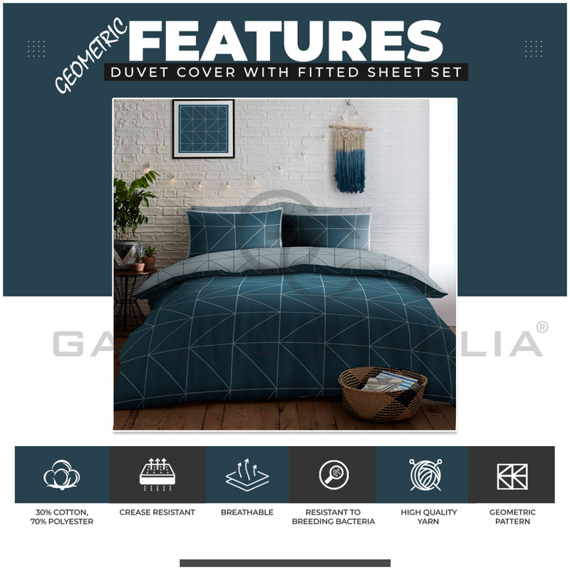 Cotton Blend Geometric Duvet Cover with Pillowcases, Single Duvet Cover + 1 Standard Pillowcase