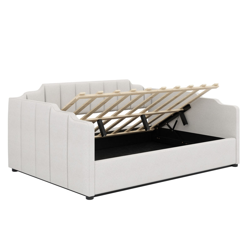 Lit de jour rembourré avec rangement inférieur, Beige