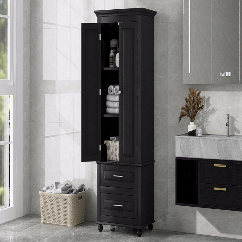 Tall Storage Cabinet With Two Drawers, Black