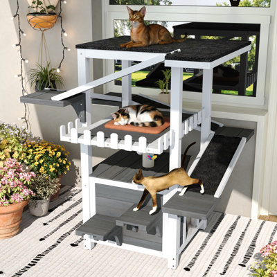 4 Tiers Outdoor Cat Tree Tower with Waterproof Roof