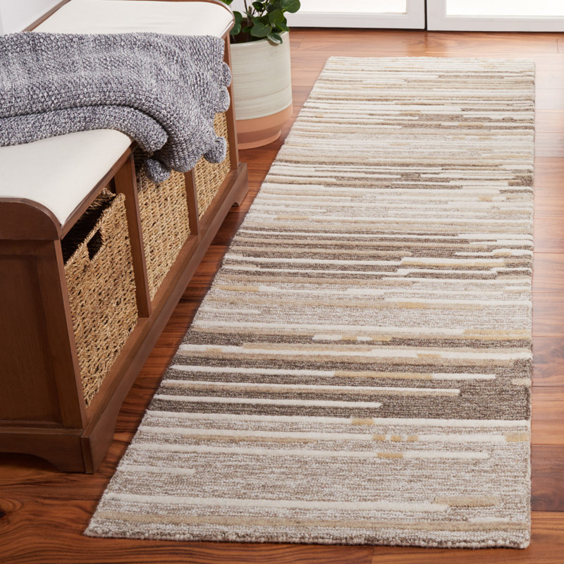 Martha Stewart 300 Hand Tufted Wool/Cotton with Latex Abstract Rug in Brown/Beige, Runner 2'3" x 8'