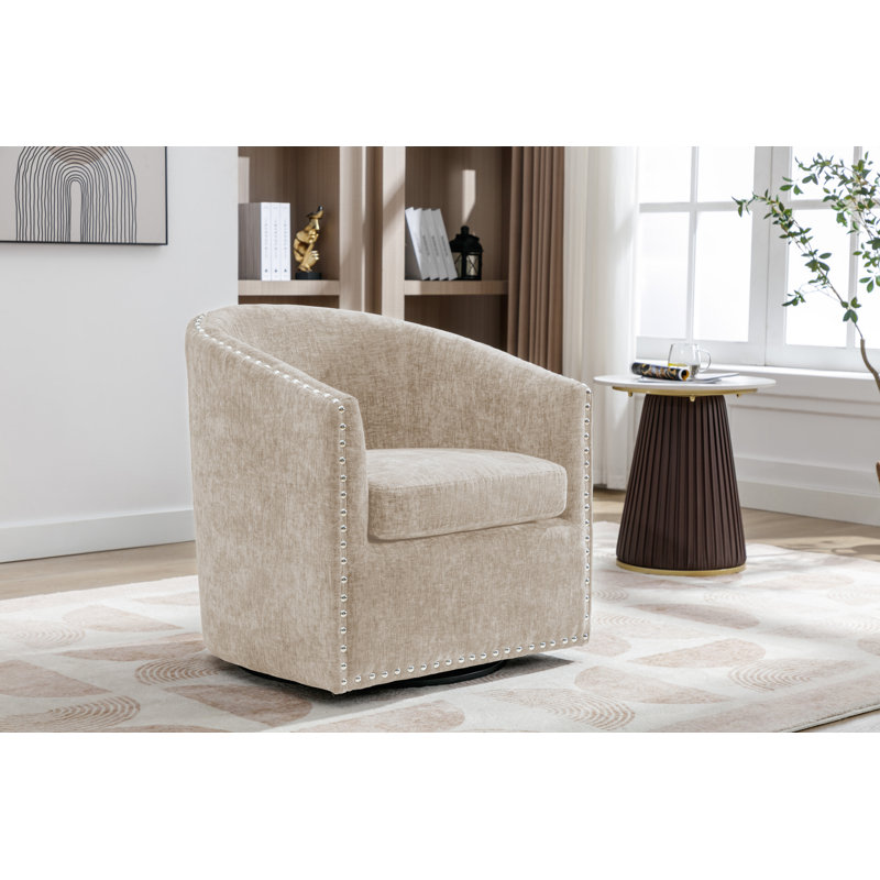 Fauteuil d'appoint pivotant en tissu Wanti, Mélange de polyester beige