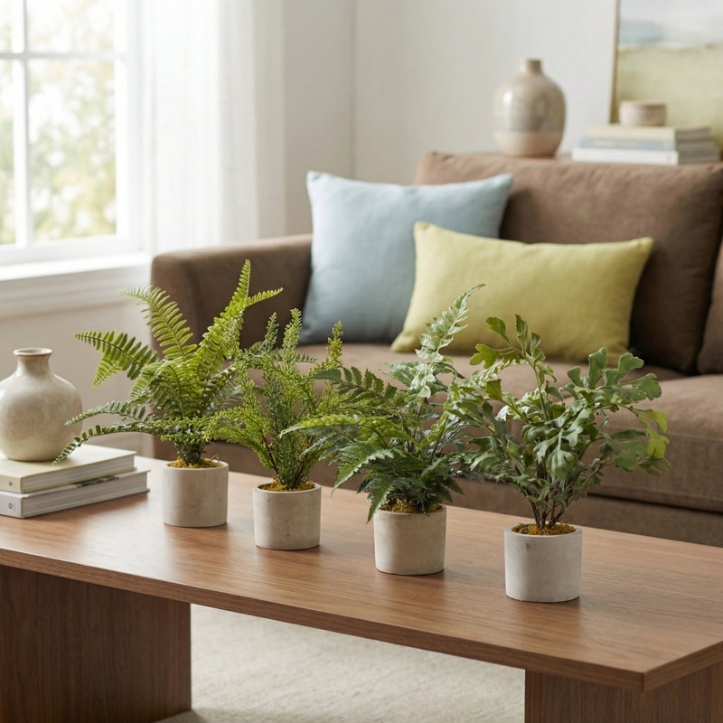 Faux Fern Plant in Solid Wood Pot