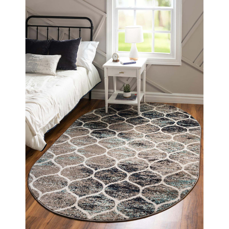 Llanet Geometric Area Rug, Oval 7'10" x 10', Multi Blue
