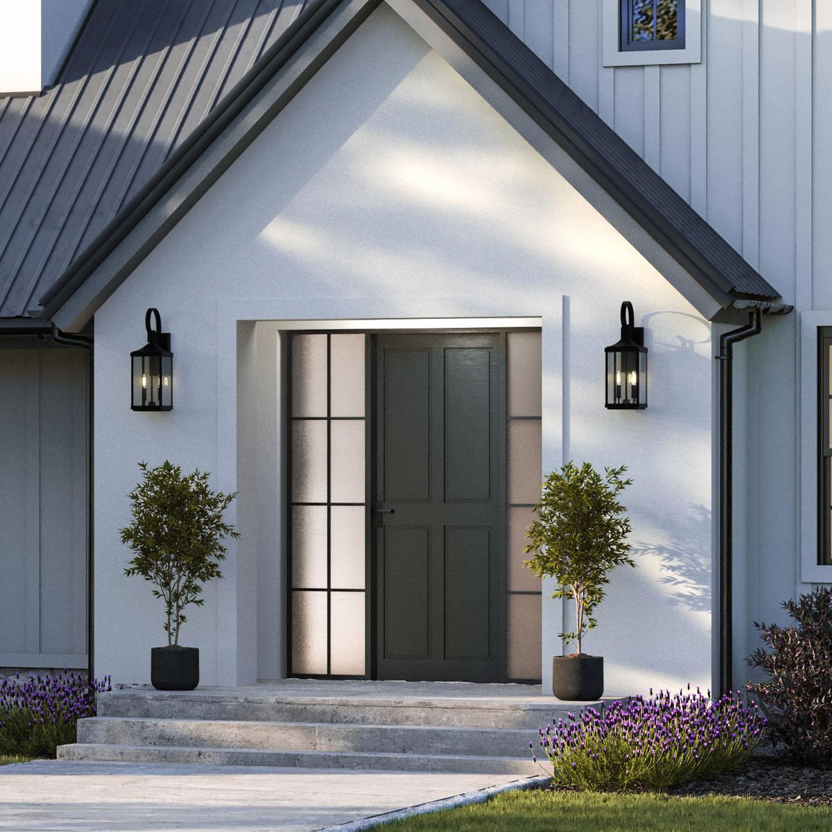 Crawley 2-Light Beveled Glass Outdoor Wall Lantern, Black