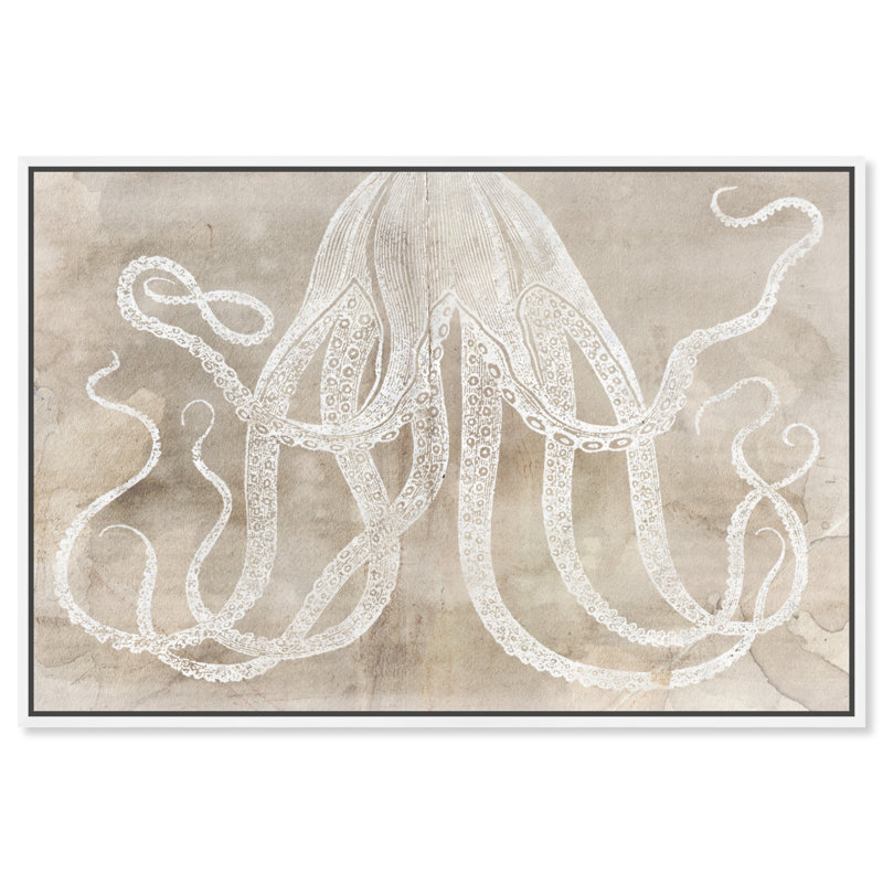 Pieuvre en papier nautique et côtier - impression sur toile tendue, H 24 po x l 36 po, Blanc