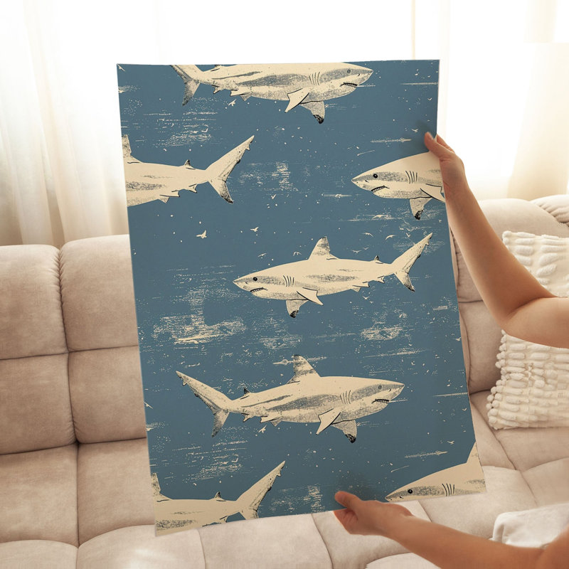 Animals Sharks Pattern VI Modern Unframed Art Print, 30" H x 20" W